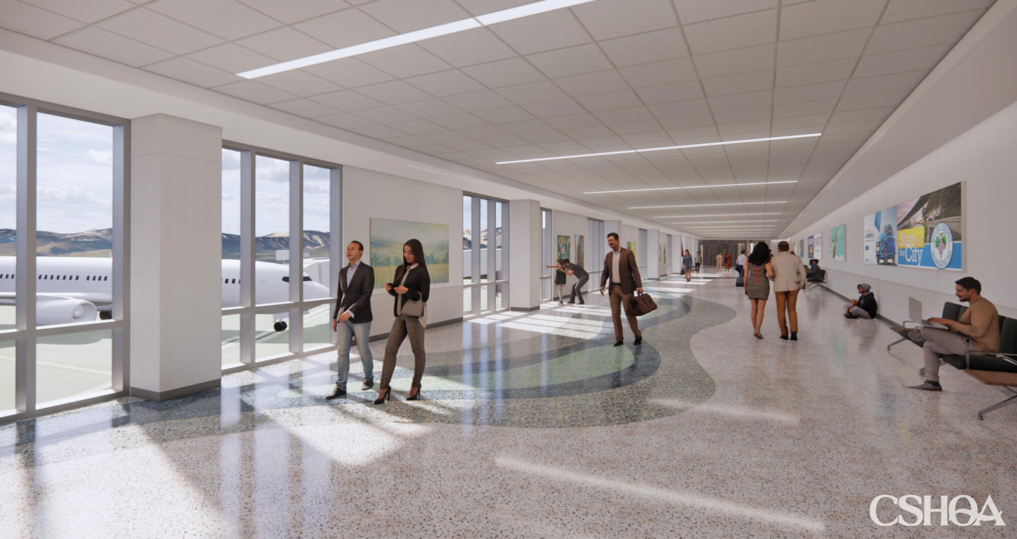 Architectural rendering of the Fresno Airport circulation path walkway